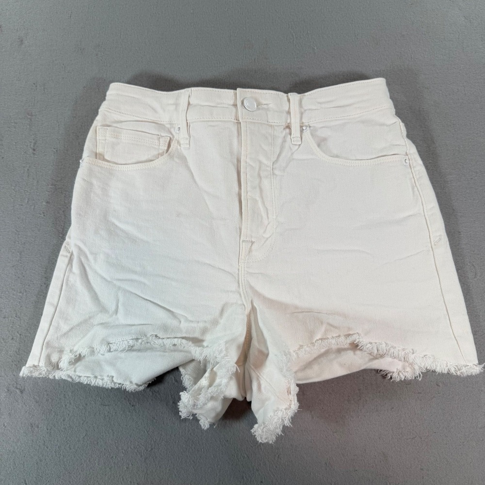 Good American White High Rise Raw Hem Denim Shorts GBS046T Womens 4/27